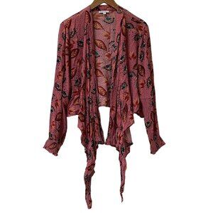 Patrons of Peace Boho Blouse Womens Medium Cardigan Open Front Floral Tie Front
